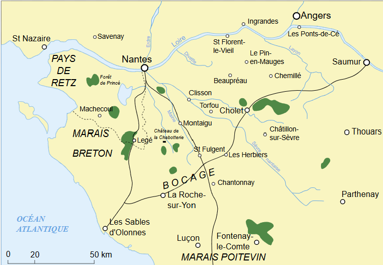 Carte des forêts dans la Vendée militaire